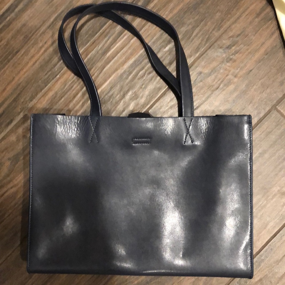 Navy leather tote